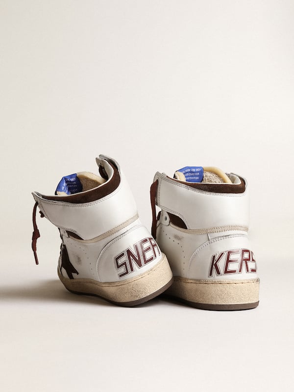 Golden Goose - Women’s Sky-Star in white nappa leather with chocolate suede star in 