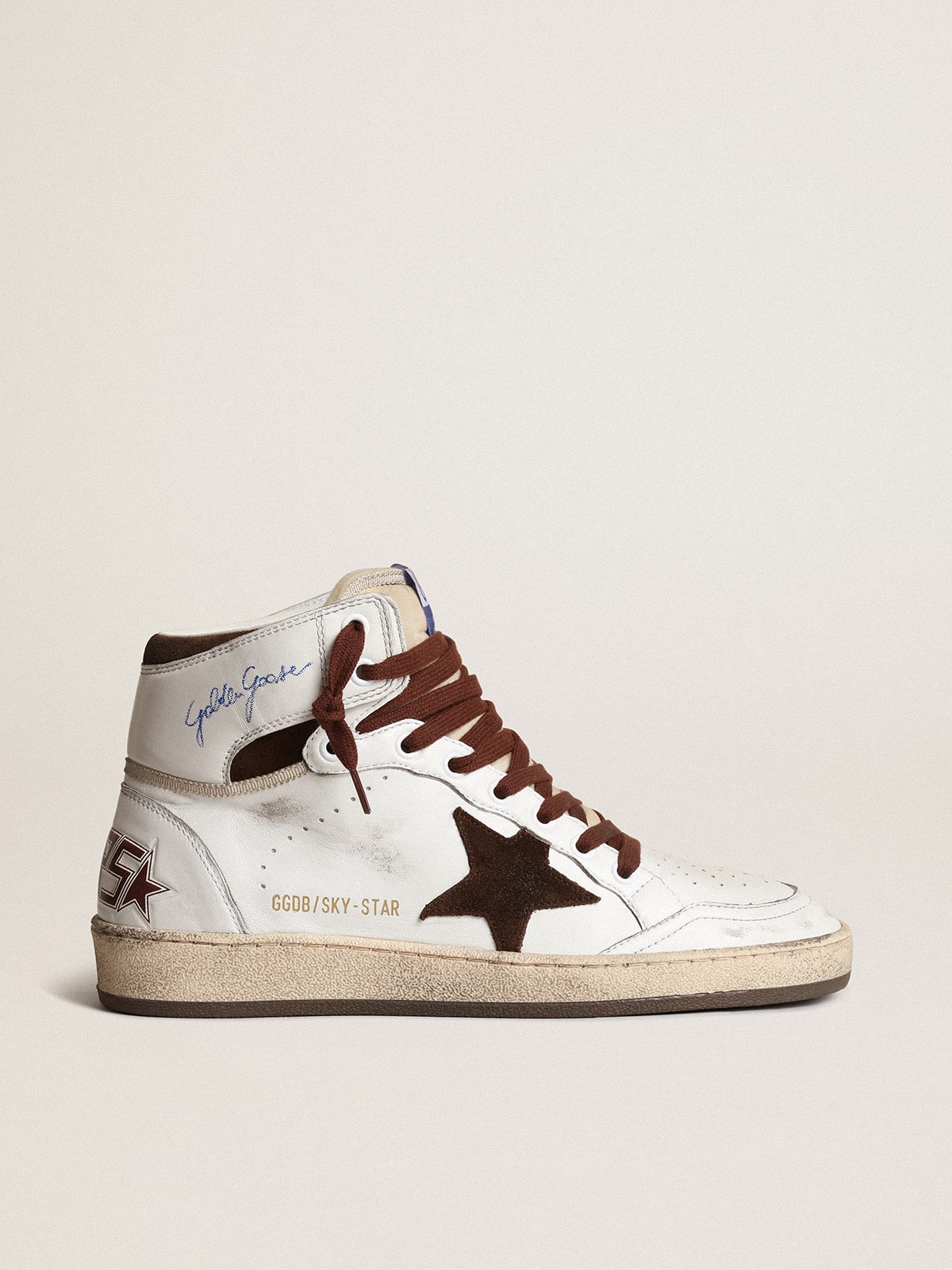 Golden Goose - Women’s Sky-Star in white nappa leather with chocolate suede star in 