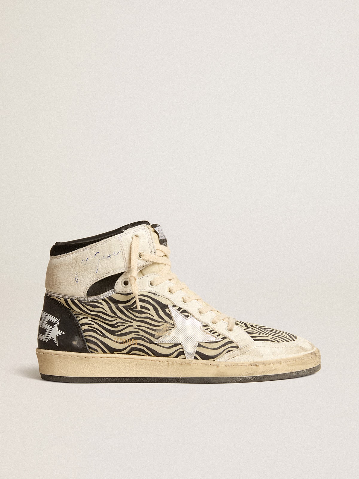 Golden Goose - Women’s Sky-Star LAB in zebra nappa with textured silver leather star in 