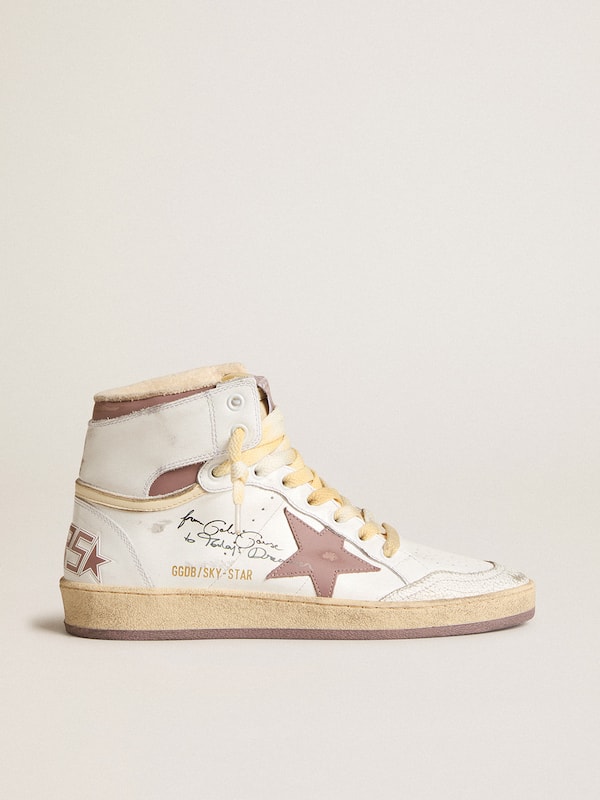 Golden Goose - Sky-Star in white leather with pink leather star in 