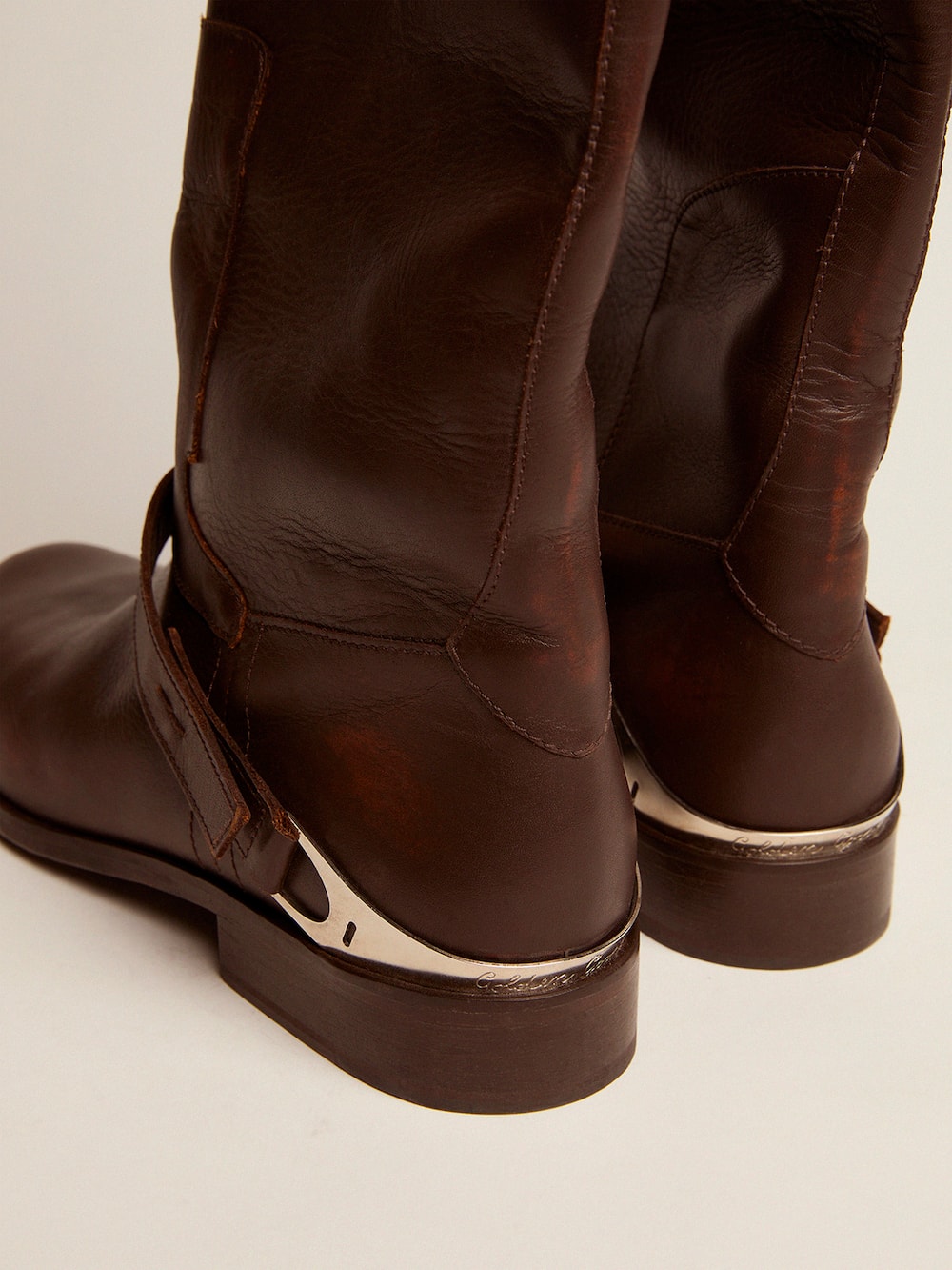 Golden Goose - Women's Charlie boots in dark brown leather and clamp on the heel in 