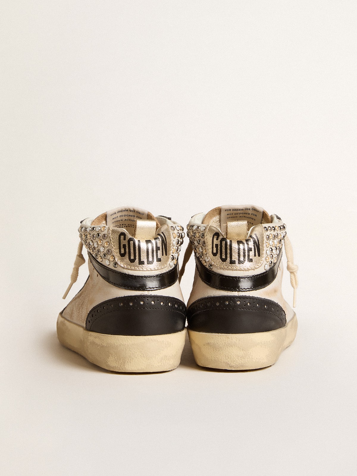 Golden Goose - Women’s Mid Star LTD in black and white leather with pearls and perforated star in 