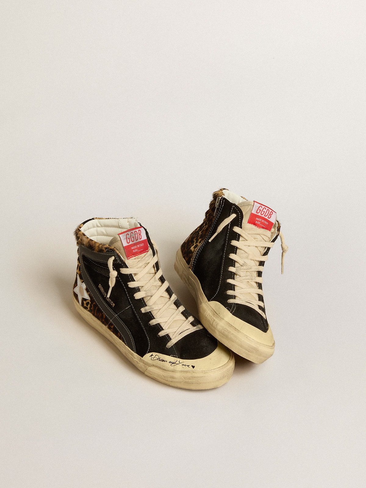 Golden Goose - Slide Penstar LTD in leopard-print pony skin with silver star and black flash in 