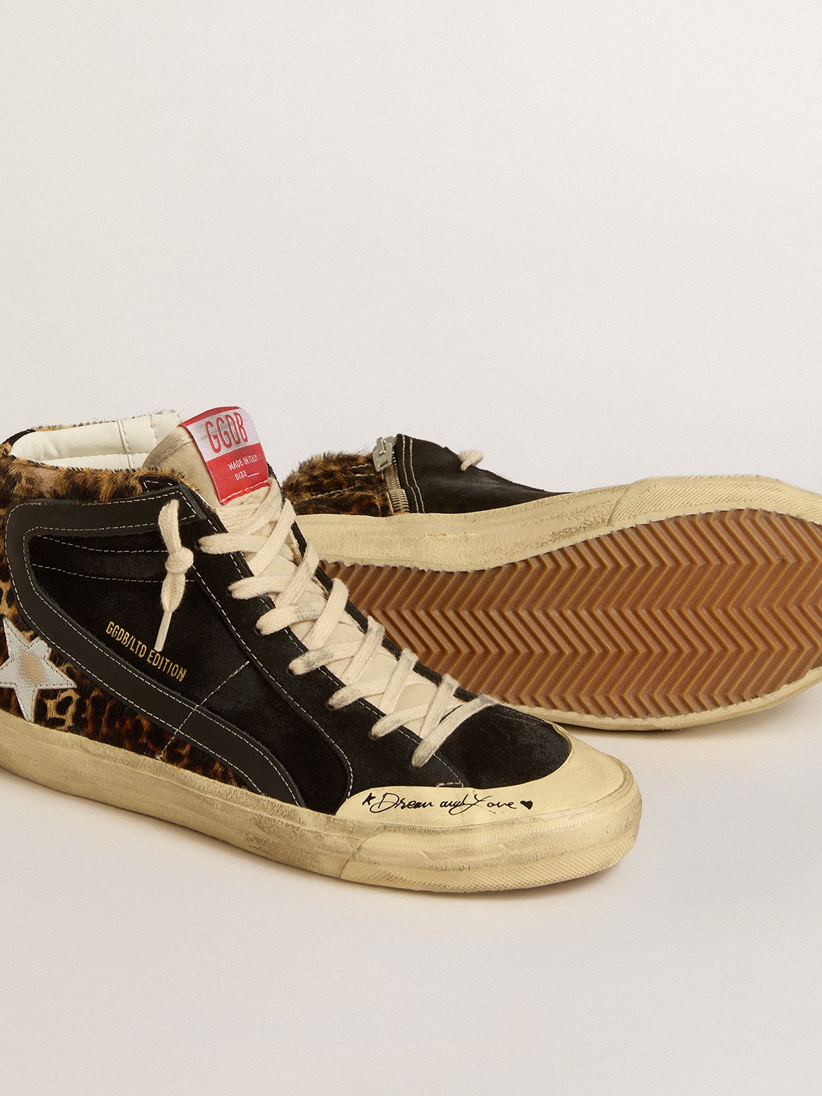 Golden Goose - Slide Penstar LTD in leopard-print pony skin with silver star and black flash in 