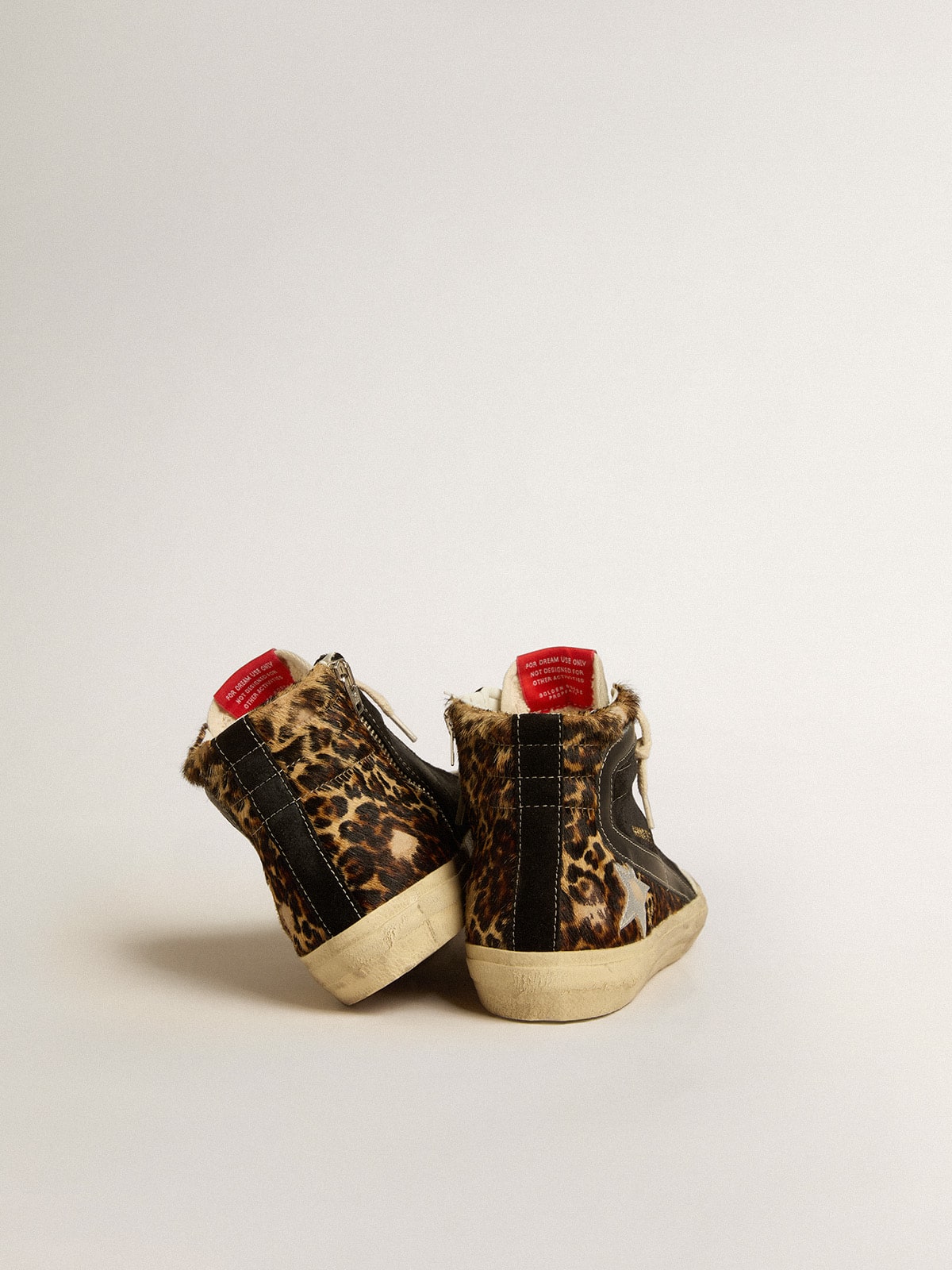 Golden Goose - Slide Penstar LTD in leopard-print pony skin with silver star and black flash in 