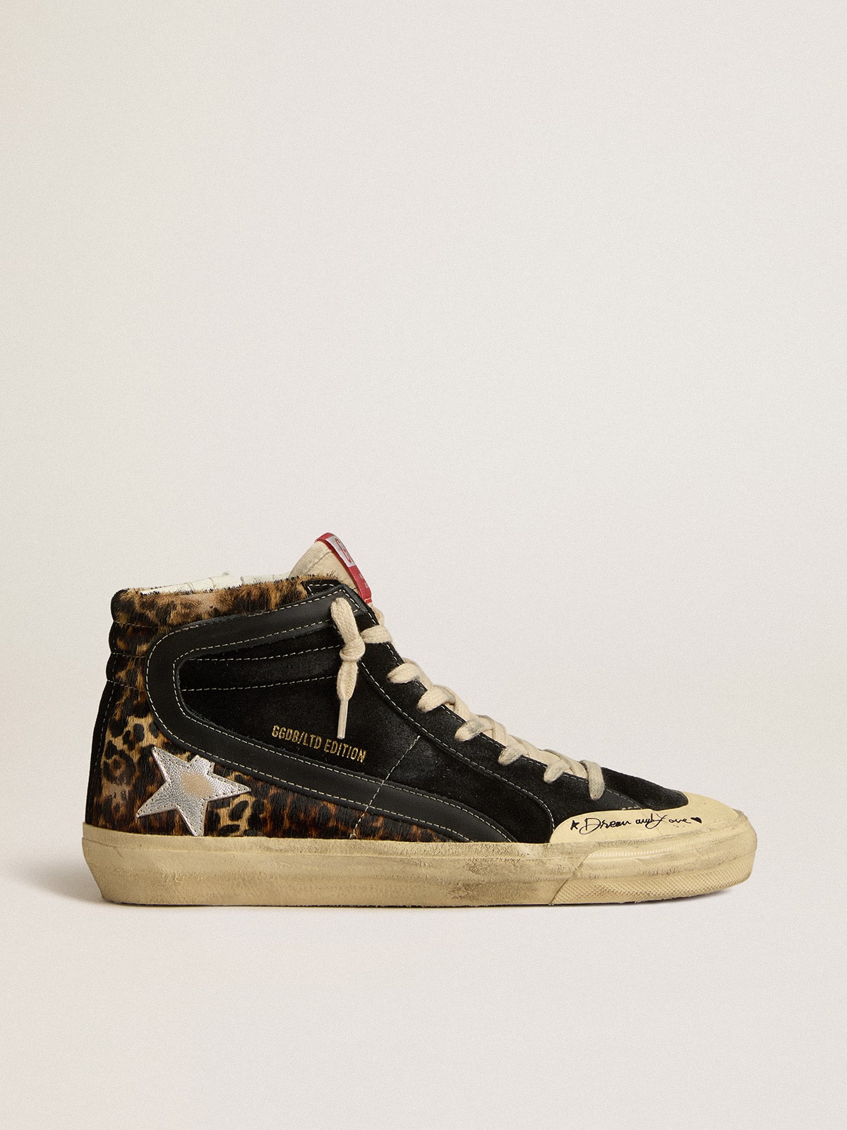 Golden Goose - Slide Penstar LTD in leopard-print pony skin with silver star and black flash in 