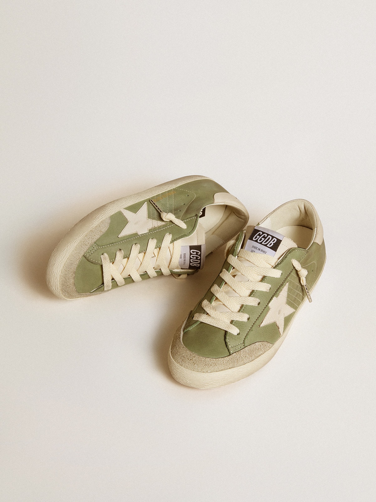 Super-Star LTD Donna in nabuk verde con stella e talloncino in pelle bianca