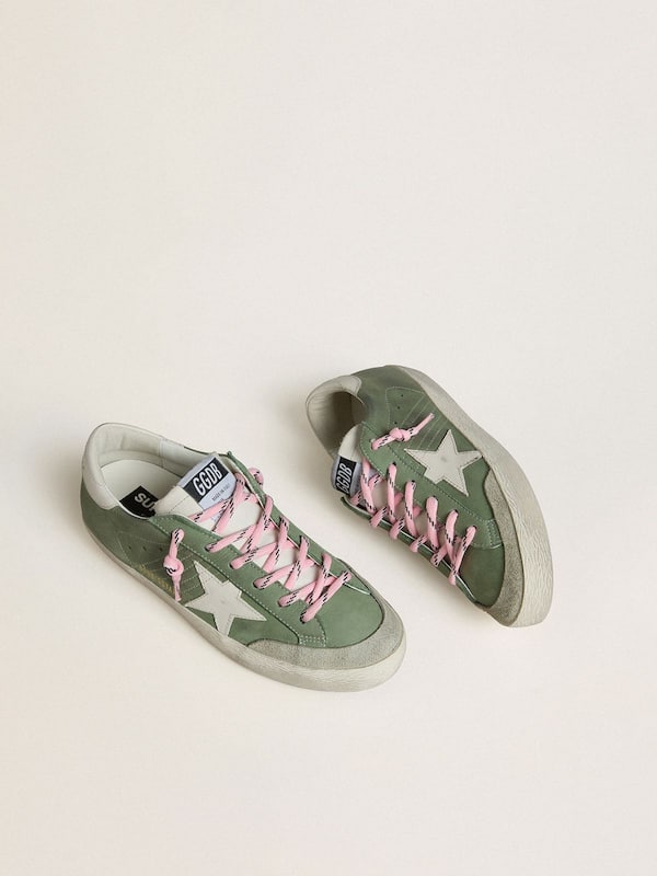 Golden Goose - Women’s Super-Star LTD in green nubuck with white leather star and heel tab in 
