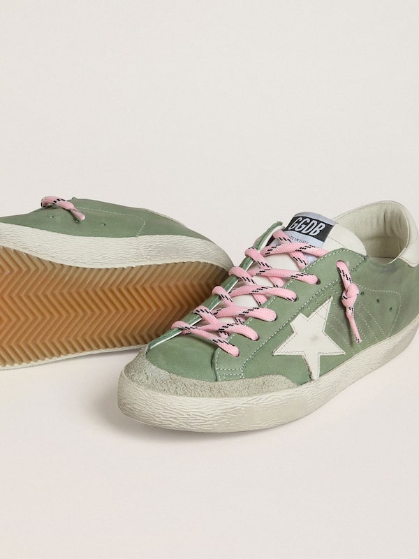 Golden Goose - Women’s Super-Star LTD in green nubuck with white leather star and heel tab in 