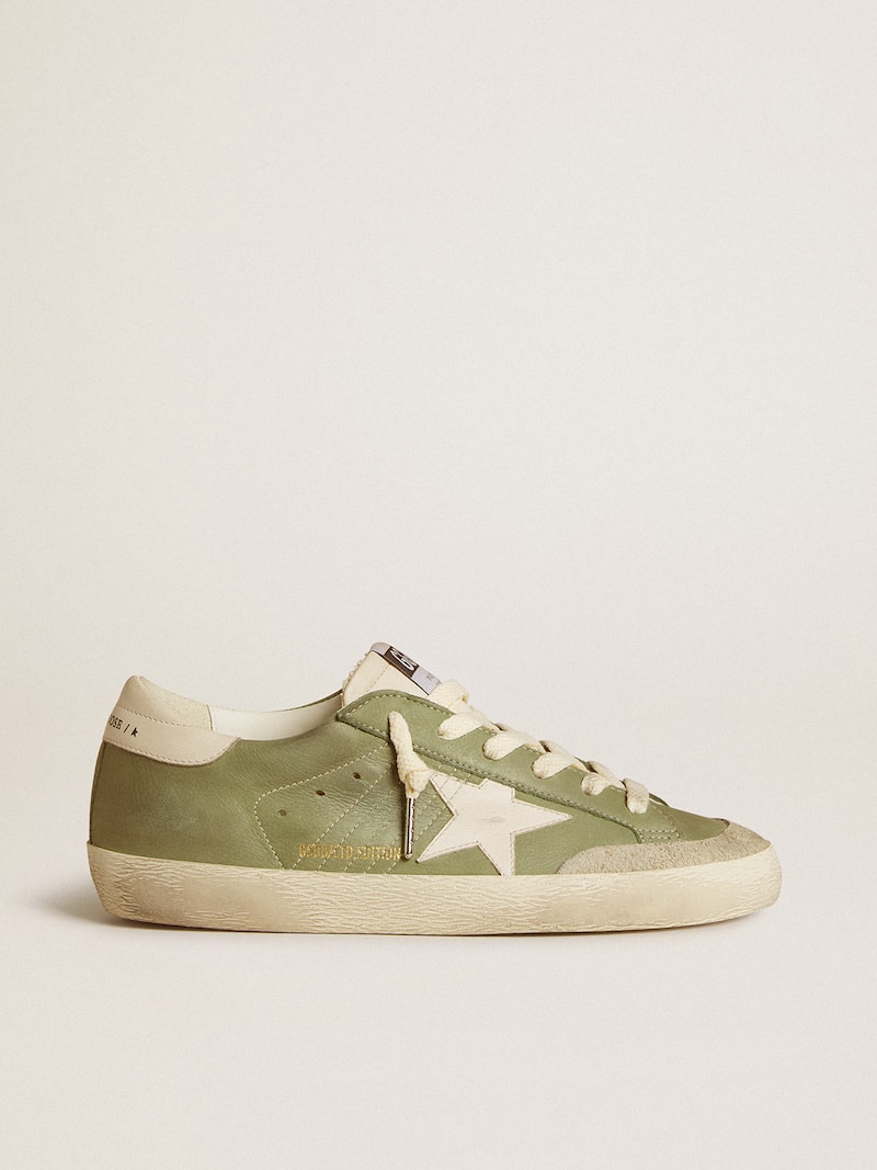 Super-Star LTD Donna in nabuk verde con stella e talloncino in pelle bianca