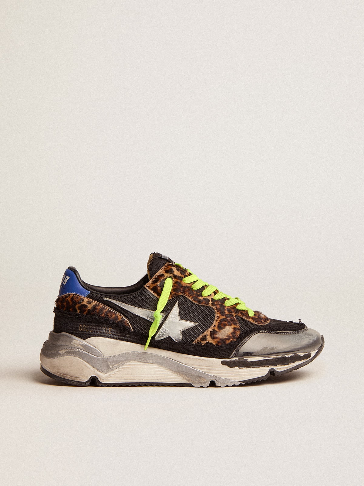 Golden Goose - Women's Running Sole LTD in black mesh with leopard pony skin inserts in 