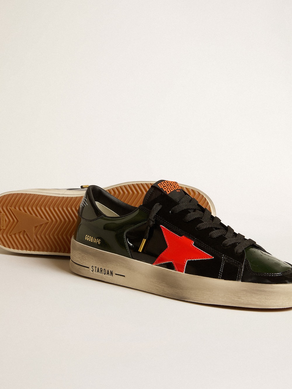 Golden Goose - Women's Stardan LAB in black and green patent leather with orange star in 