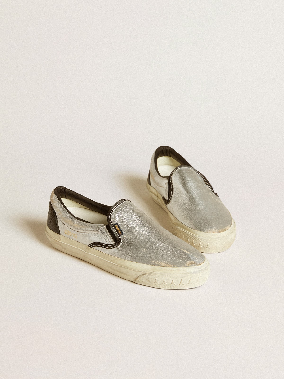 Golden Goose - Women's VCE Penstar in metallic silver leather with black leather heel tab in 