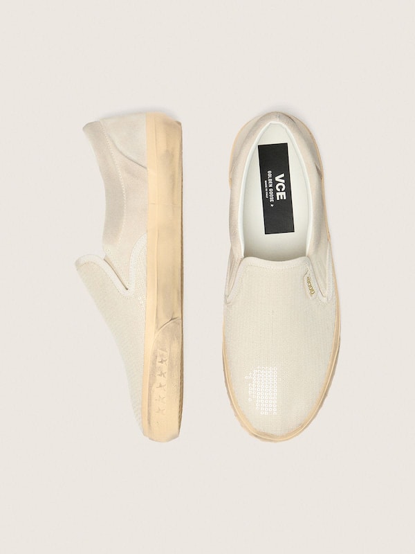 VCE Penstar pour femme en cuir velours beige et sequins nacr&eacute;s