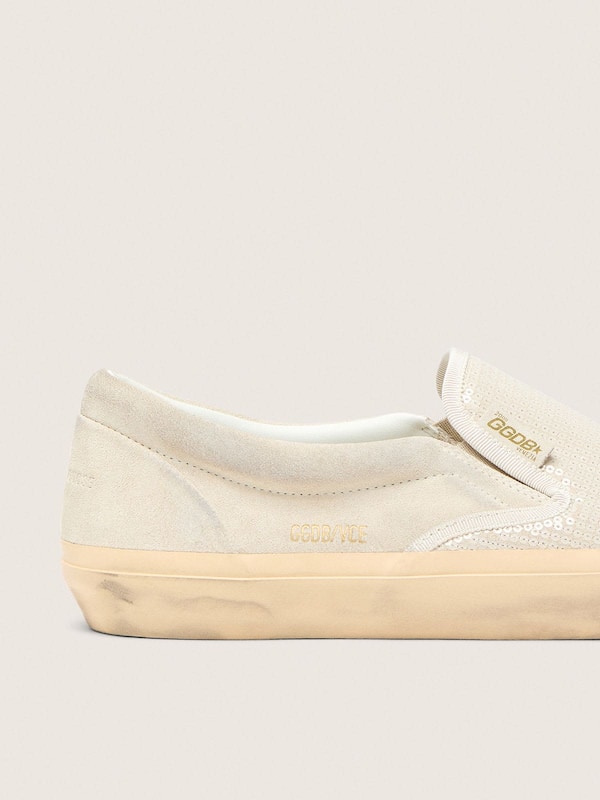 Golden Goose - VCE Penstar Donna in suede beige e pailletes color perla in 