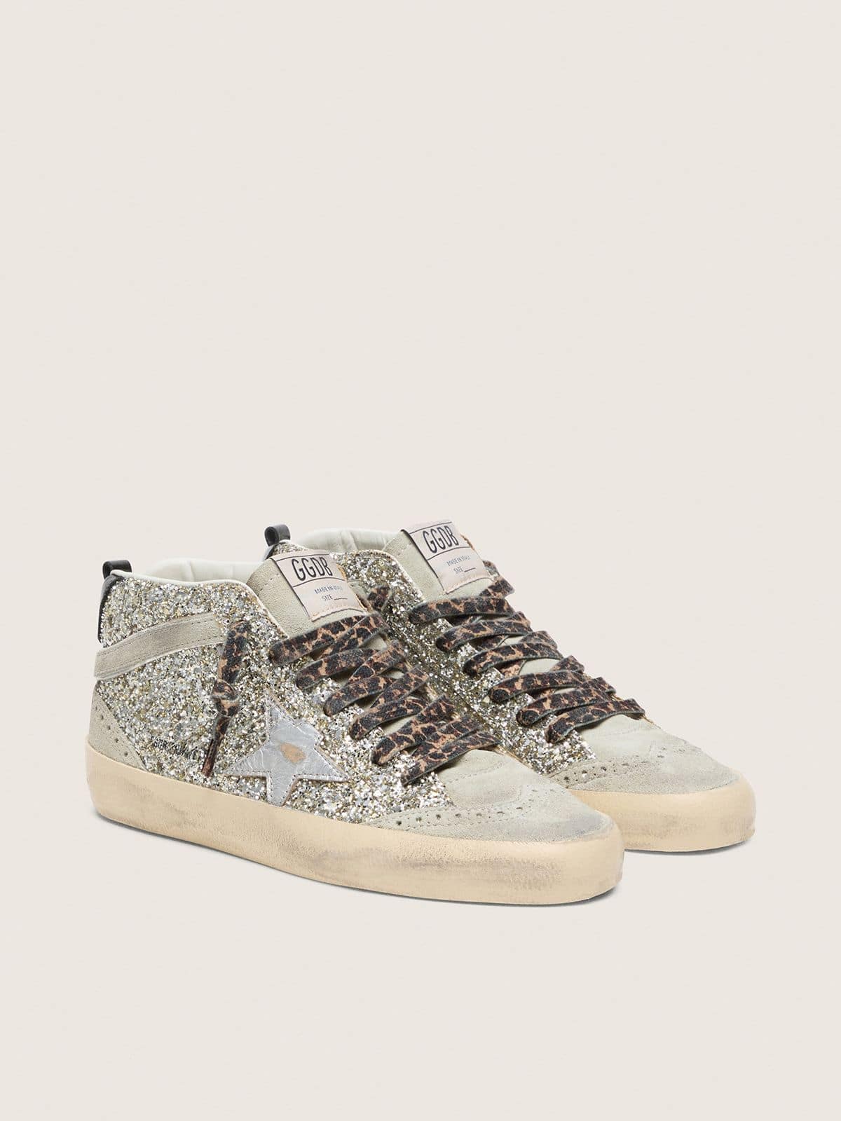 Golden Goose - Mid Star LTD in glitter argento con stella in pelle laminata argento  in 