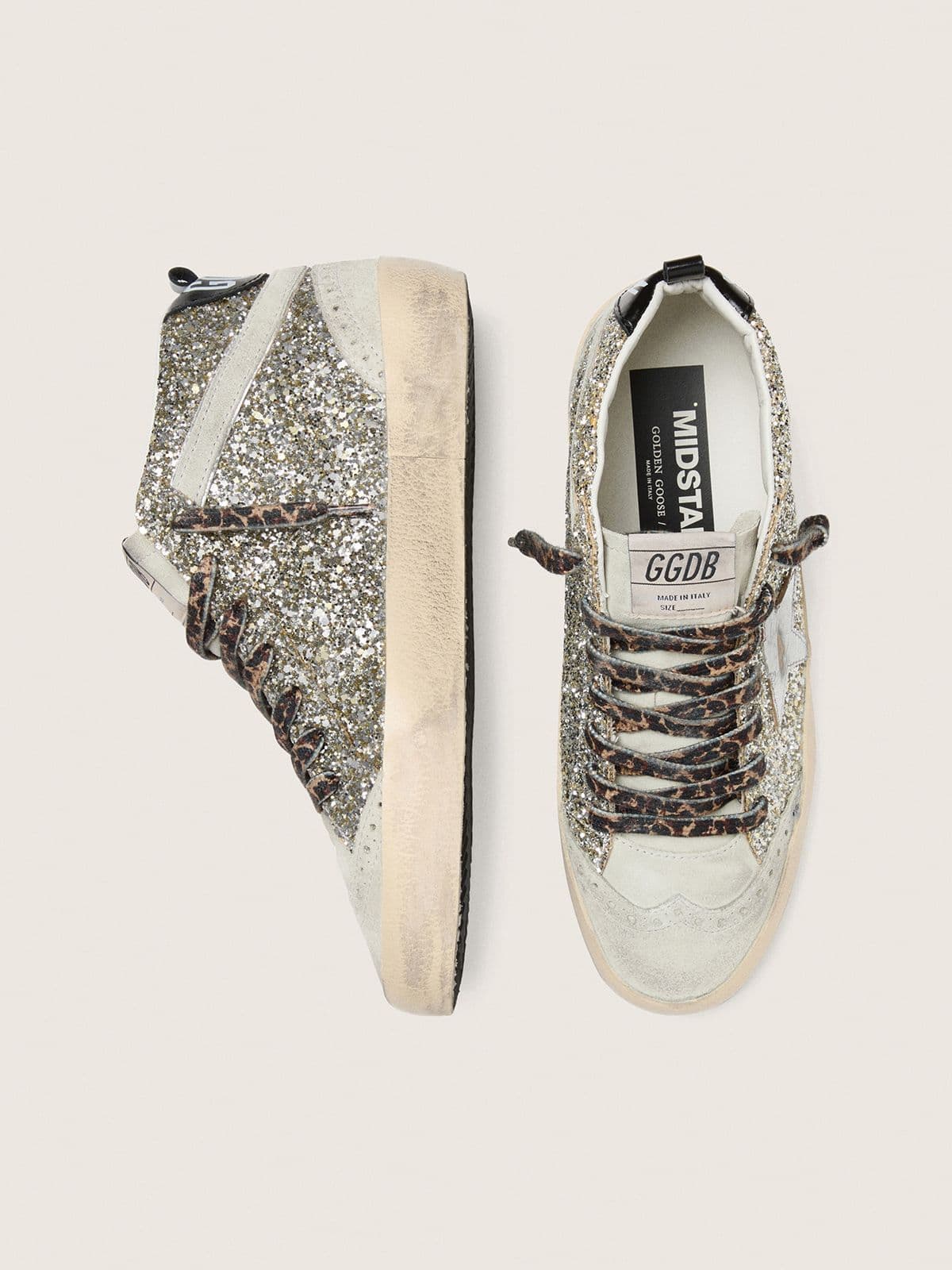 Golden Goose - Mid Star LTD in glitter argento con stella in pelle laminata argento  in 