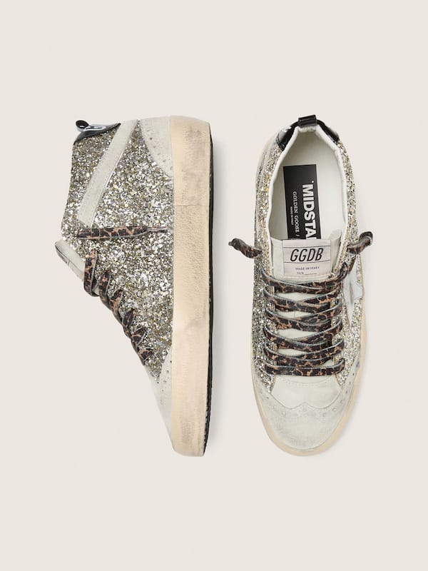 Golden Goose - Mid Star LTD in silver glitter with silver metallic leather star in 