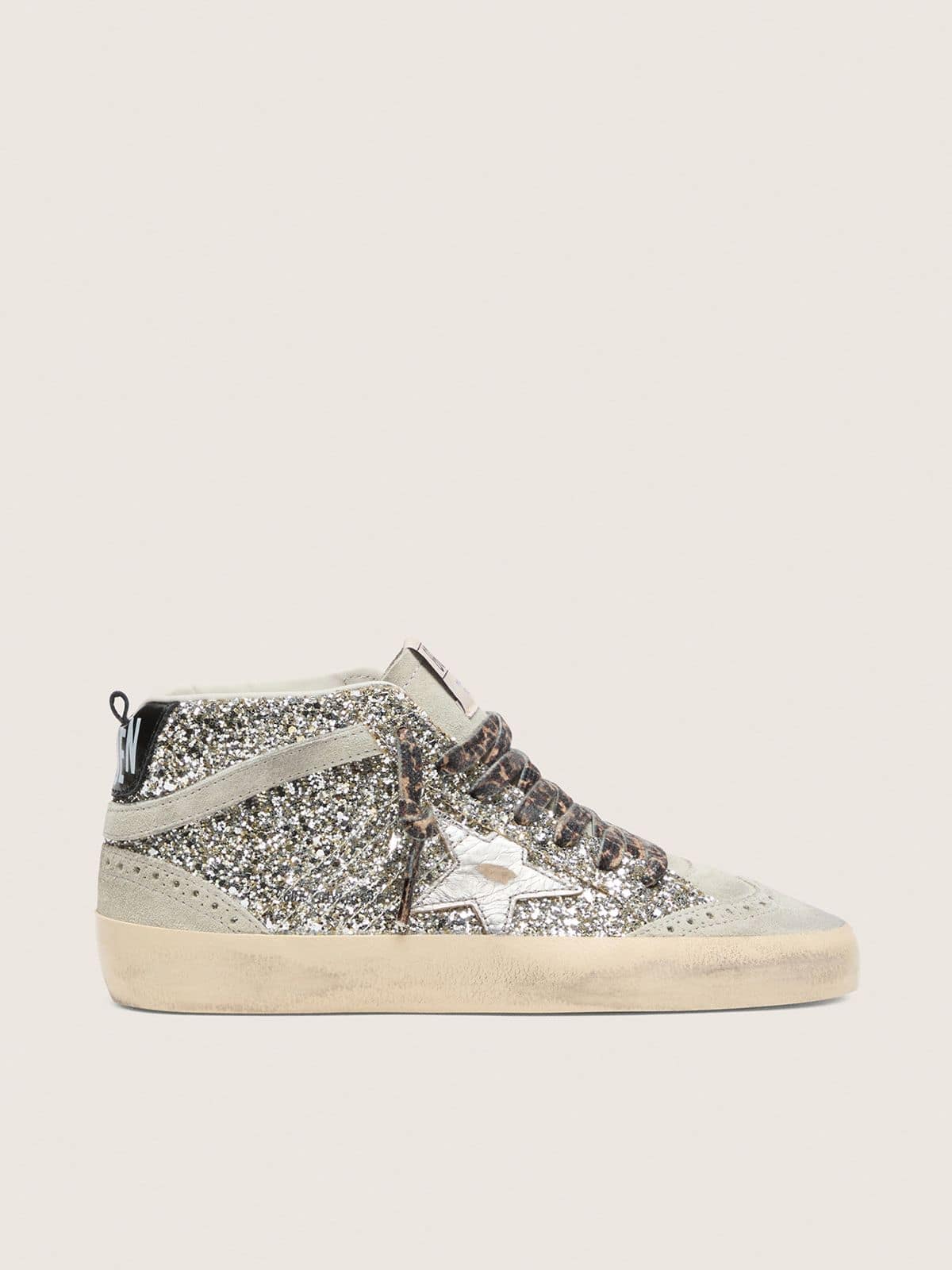 Golden Goose - Mid Star LTD in glitter argento con stella in pelle laminata argento  in 