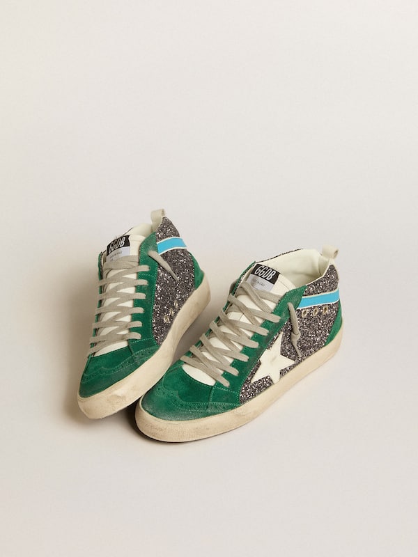 Golden Goose - Mid Star in anthracite glitter with leather star and light blue flash in 