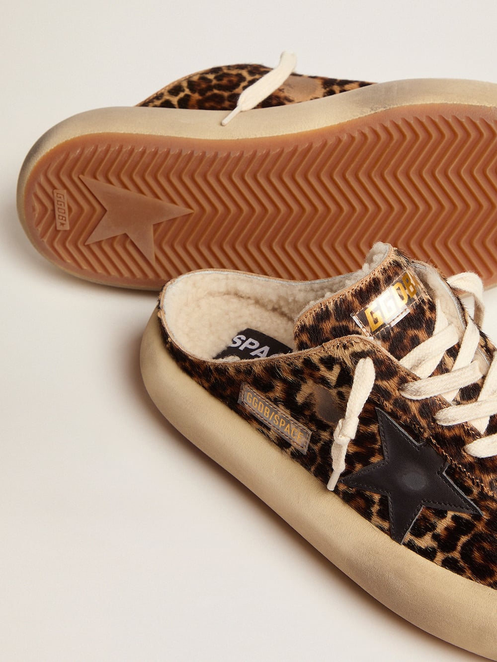 Golden Goose - Women's Space-Star Sabot in animal print pony skin and shearling lining in 