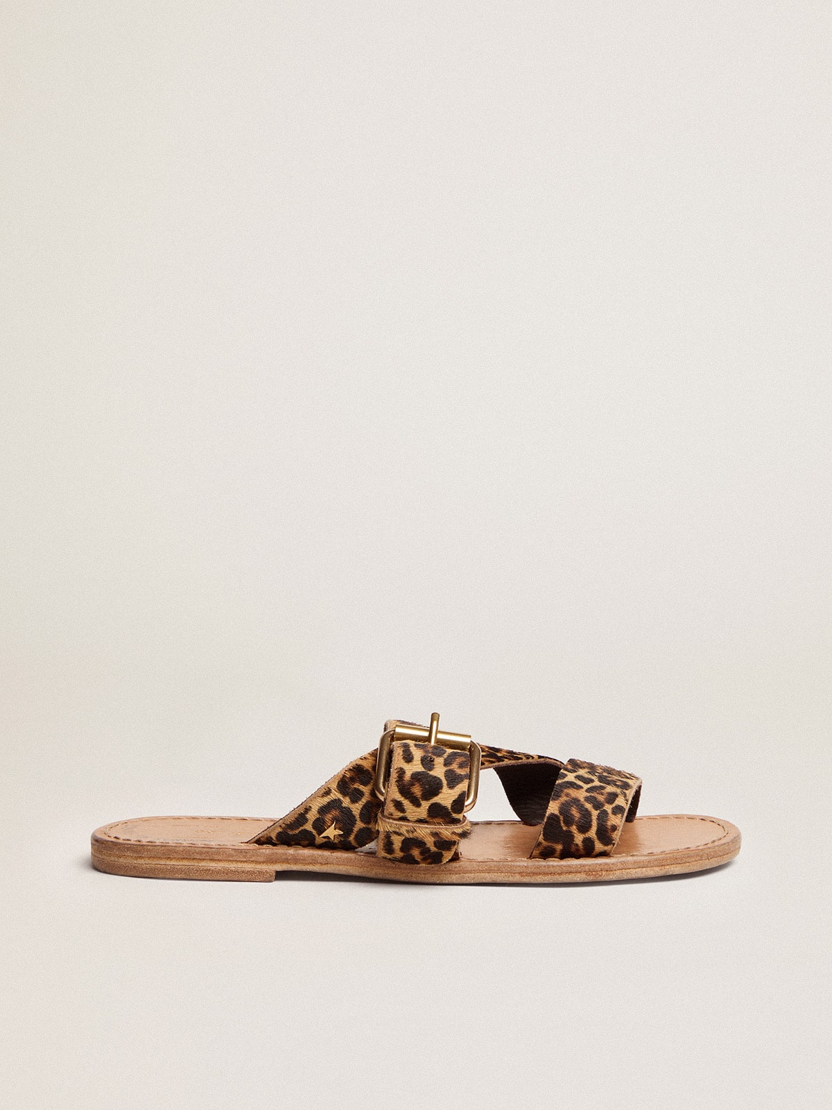 Sandalias de piel de potro con estampado de leopardo para mujer Margaret Golden Goose