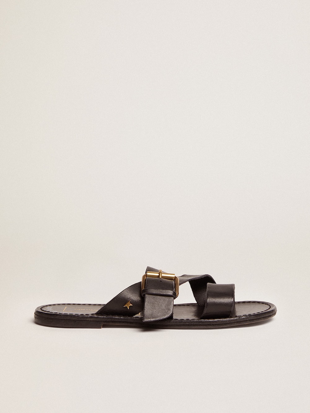 Golden Goose - Women's flat sandals in black resin-coated leather in 
