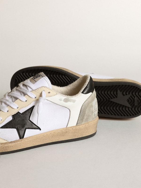 Golden Goose - Women's Ball Star in white canvas and leather with black star in 
