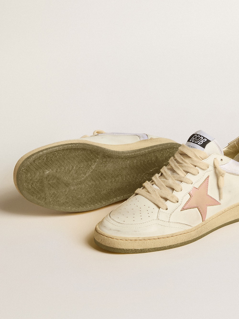 Golden Goose - Ball Star in nylon and leather with pink and light blue star and beige heel tab in 