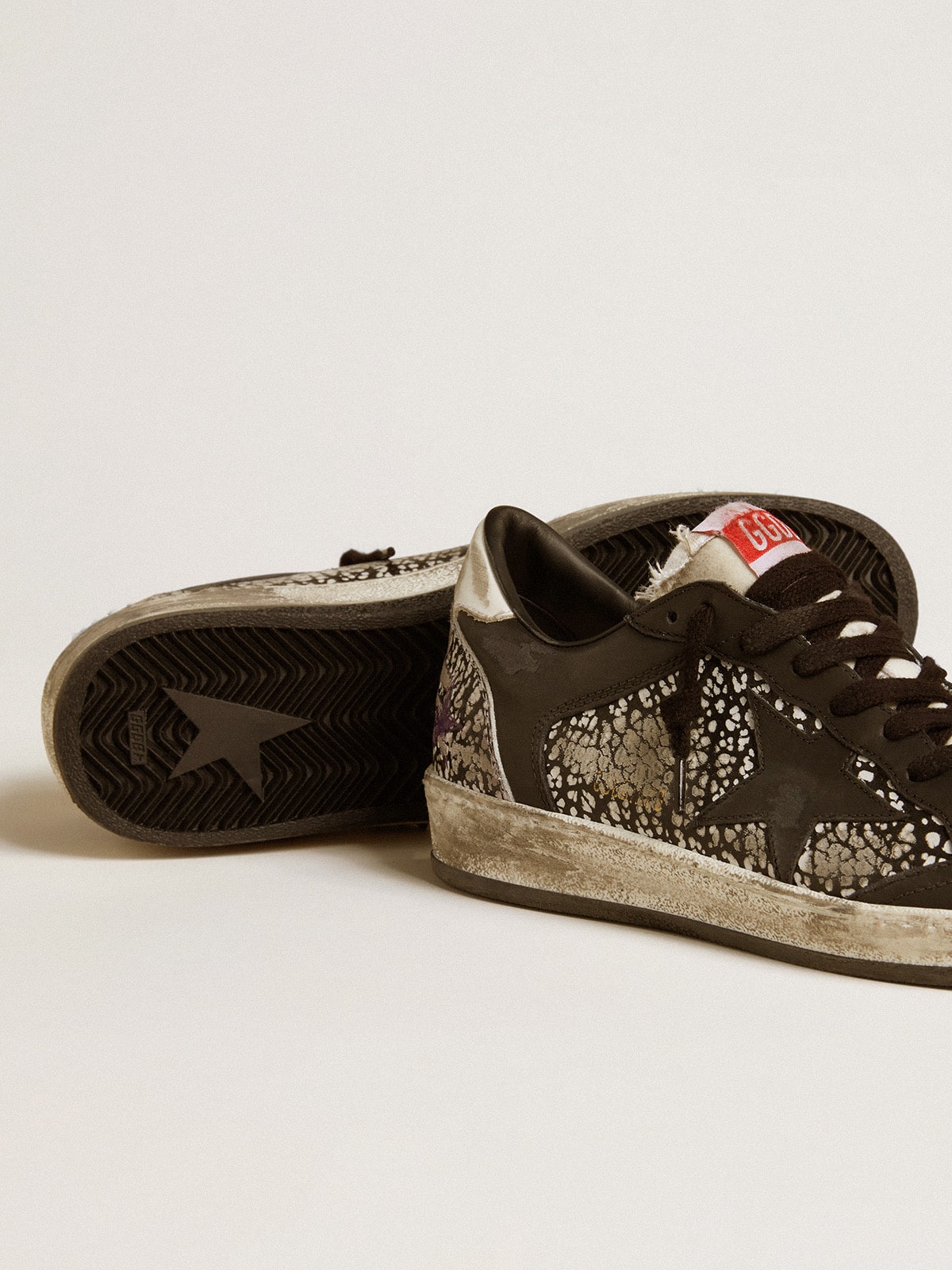 Golden Goose - Women's Ball Star in elephant-print leather with black leather star in 