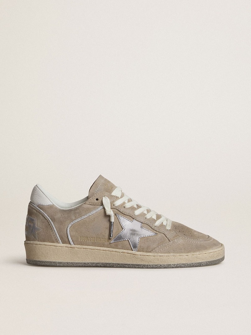 Ball Star LTD Damen aus beigem Rauleder mit silbernem Stern aus Metallic-Leder und weißer Lederferse