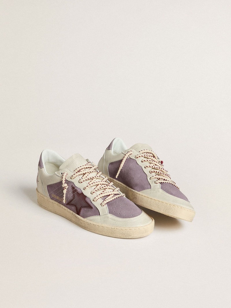 Golden Goose - Ball Star de mujer de ante lila con estrella de piel burdeos y refuerzo del tal&oacute;n de ante lila in 