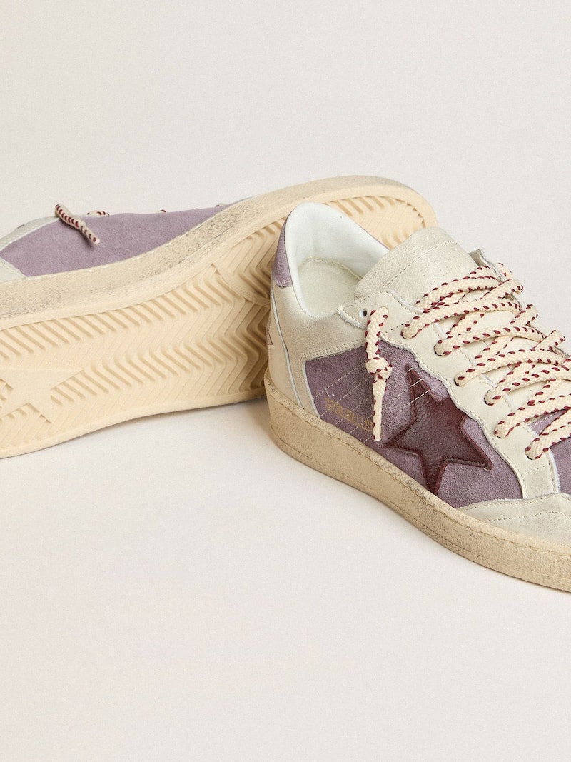 Golden Goose - Ball Star de mujer de ante lila con estrella de piel burdeos y refuerzo del tal&oacute;n de ante lila in 