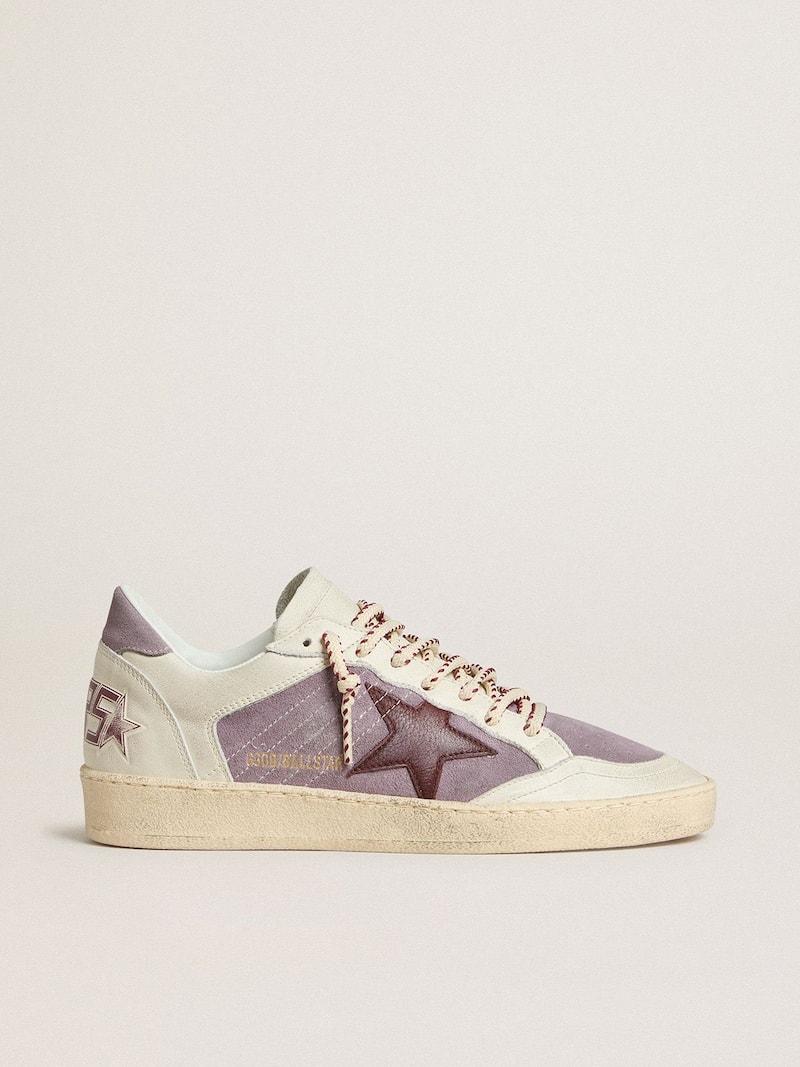Ball Star Feminino de suede lilás com estrela de couro bordô e talão de suede lilás 