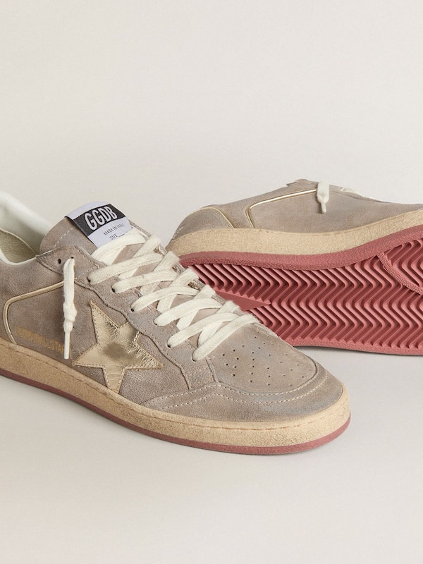 Golden Goose - Women's Ball Star in beige suede with gold metallic leather star and bead lettering in 