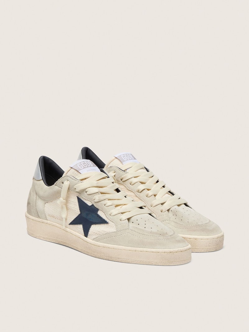 Golden Goose - Ball Star LTD Damen aus grauem Rauleder mit blauem Stern und cremefarbenen H&auml;keleins&auml;tzen in 