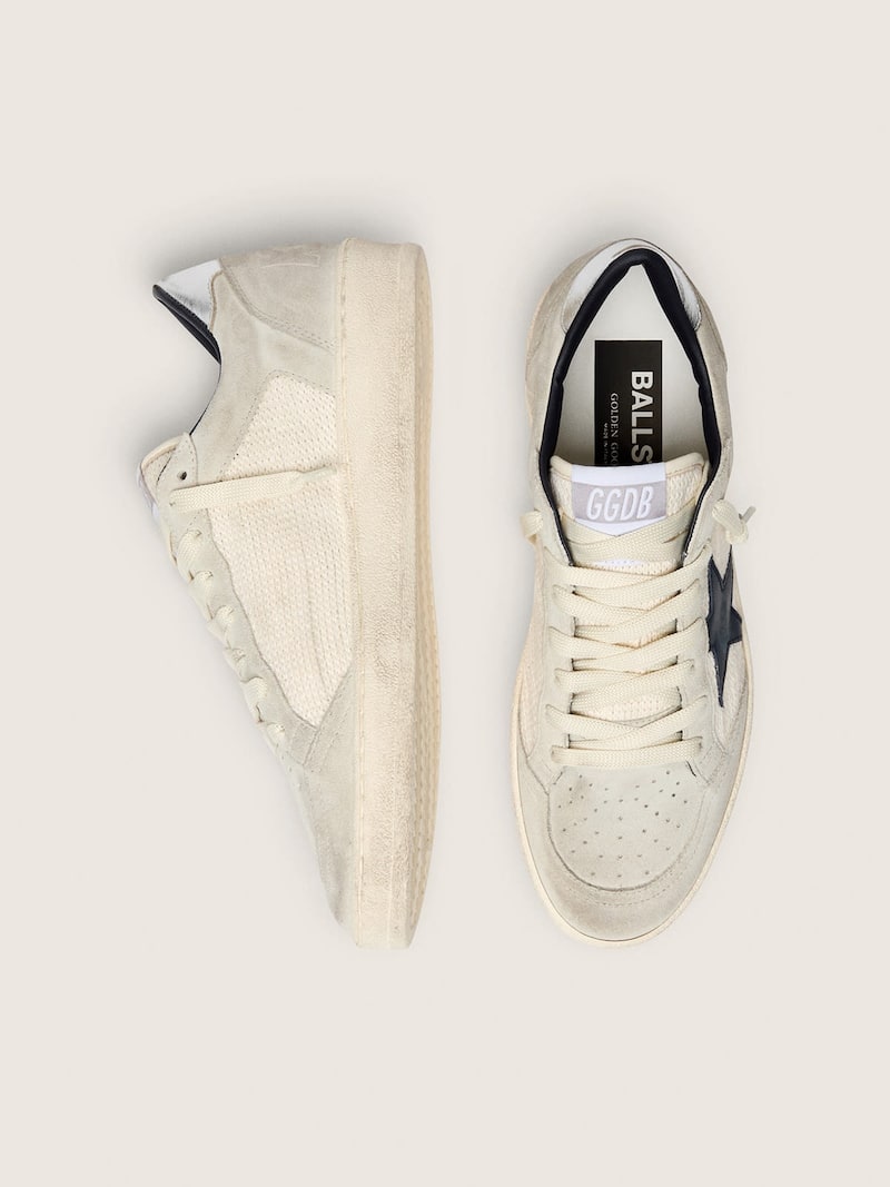 Golden Goose - Ball Star LTD Damen aus grauem Rauleder mit blauem Stern und cremefarbenen H&auml;keleins&auml;tzen in 