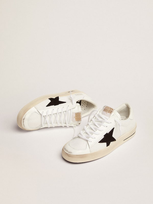 Golden Goose - Stardan with white leather and mesh inserts and black suede star in 