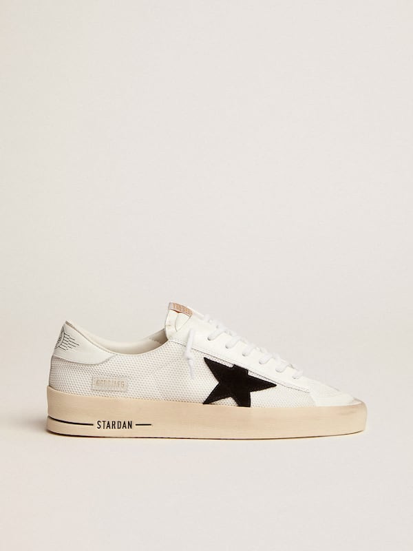 Golden Goose - Stardan with white leather and mesh inserts and black suede star in 