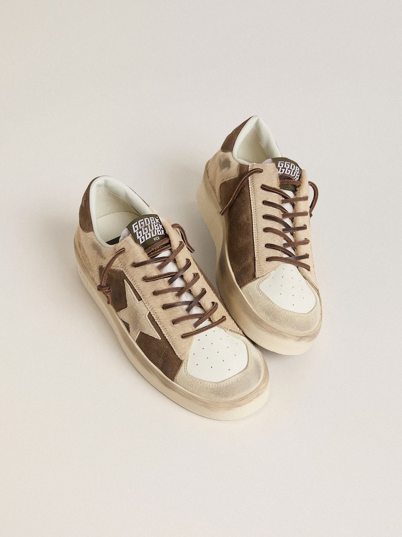 Golden Goose - Stardan Donna in suede verde militare e cavallino beige con stella in suede beige in 