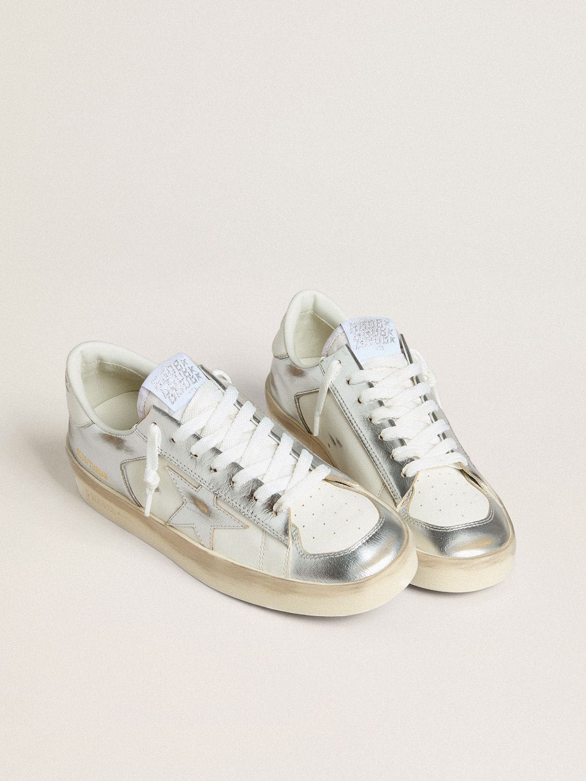 Golden Goose - Stardan in silver foiled leather with white heel tab  in 