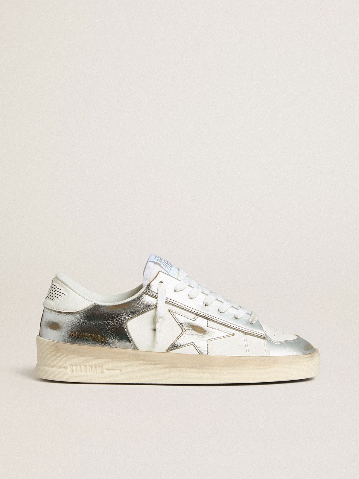 Golden Goose - Stardan in silver foiled leather with white heel tab  in 