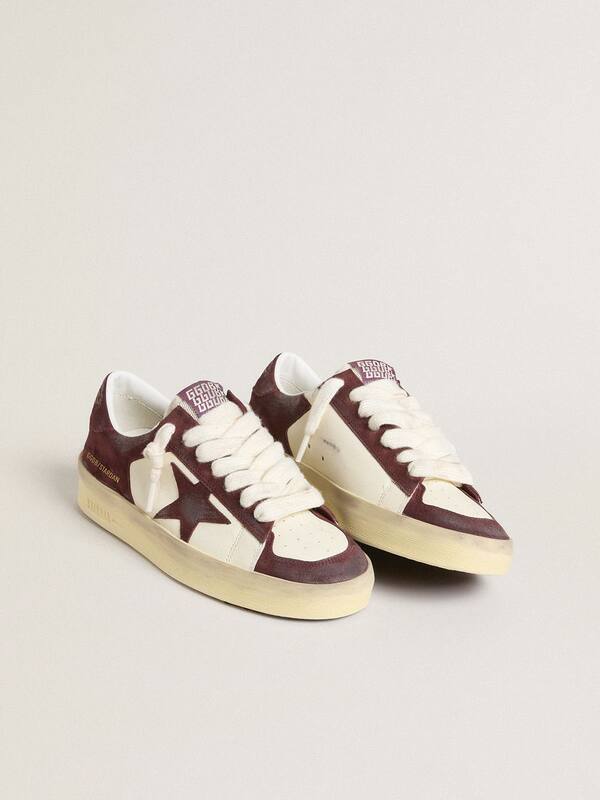 Golden Goose - Women’s Stardan in white nappa with burgundy suede star and heel tab in 