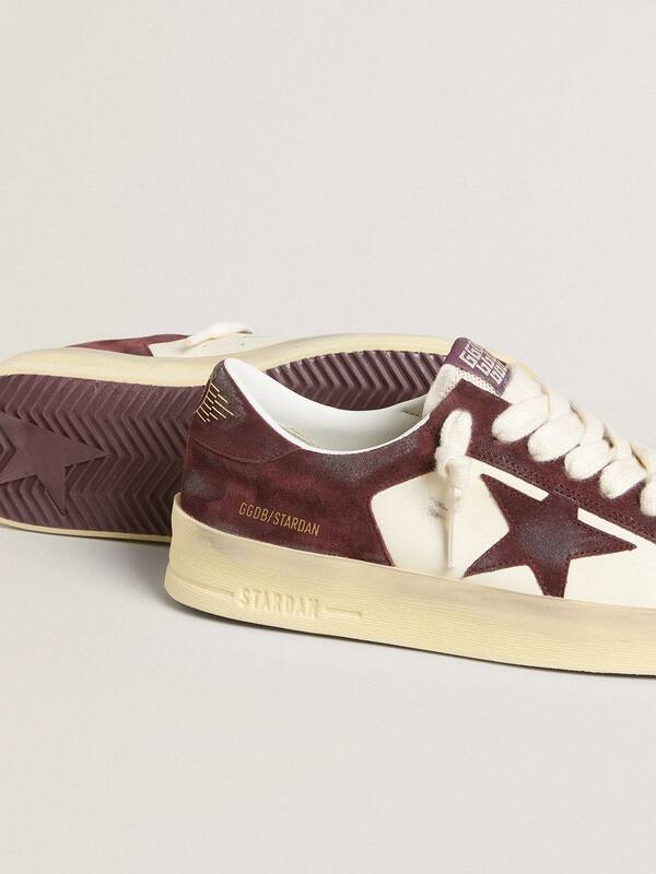 Golden Goose - Women’s Stardan in white nappa with burgundy suede star and heel tab in 