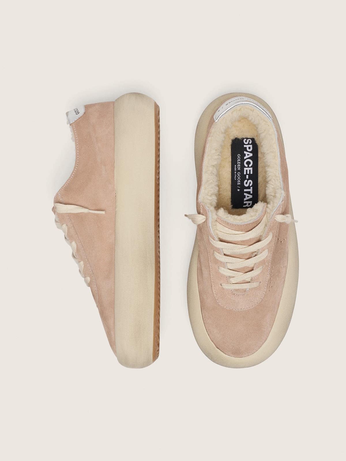 Women’s Space-Star in old rose suede with shearling lining