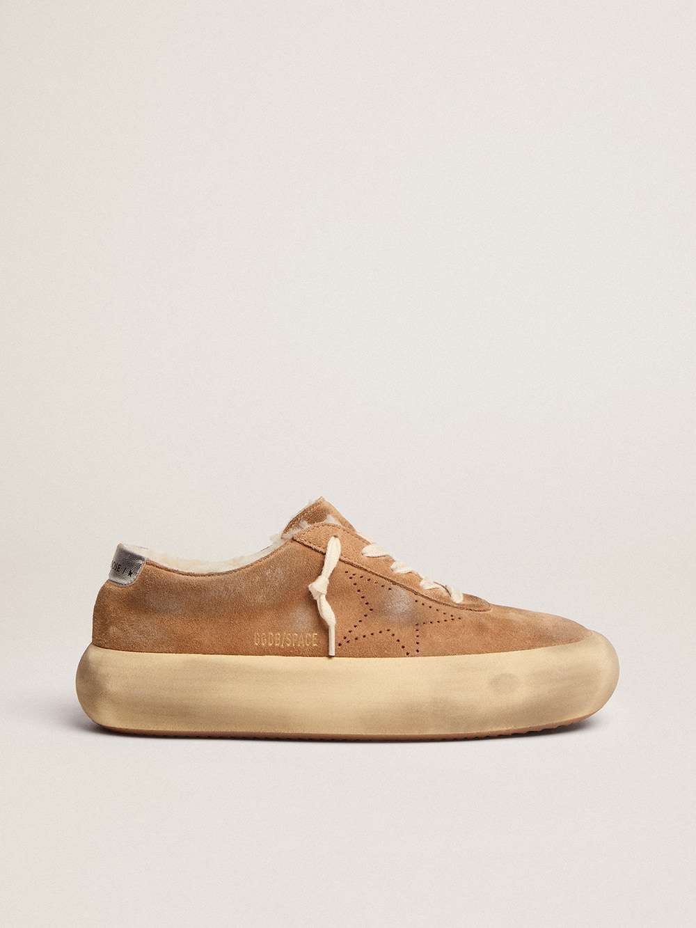 Golden Goose - Women's Space-Star shoes in tobacco-colored suede with shearling lining in 