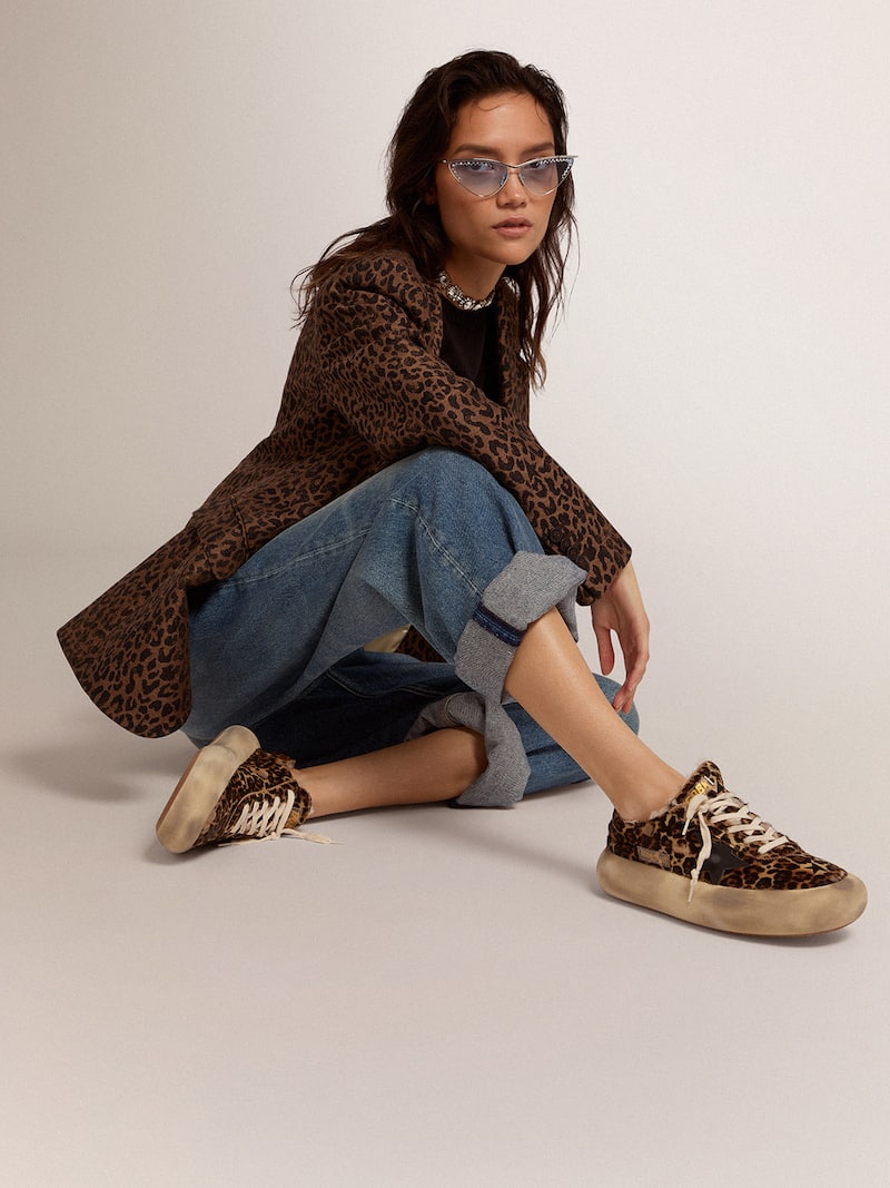 Golden Goose - Scarpe Space-Star Donna in cavallino animalier e fodera in shearling in 