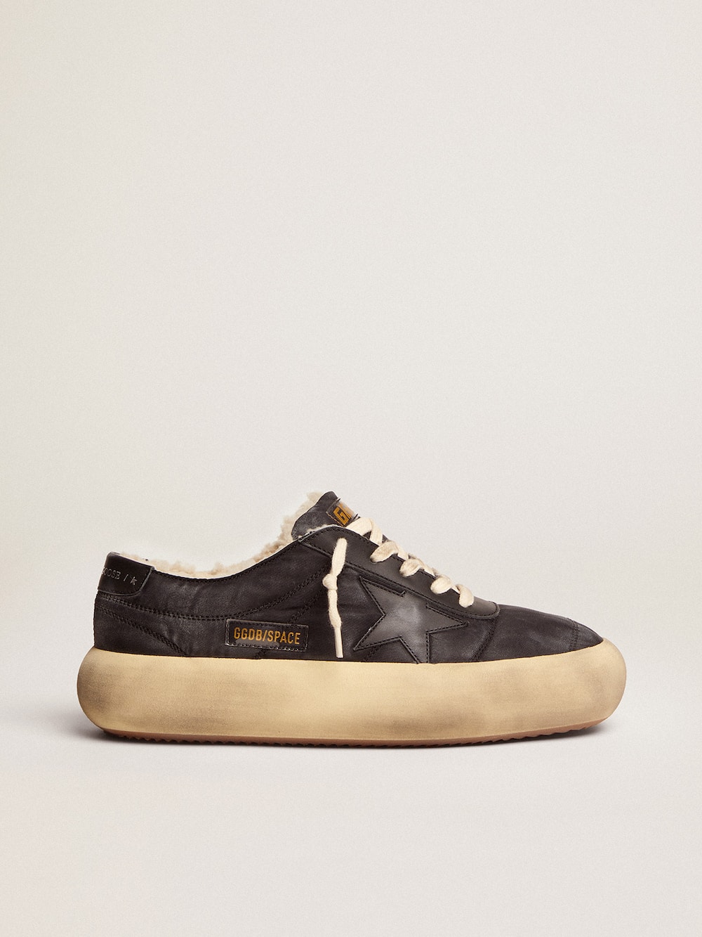 Golden Goose - Women's Space-Star shoes in quilted black nylon with shearling lining in 