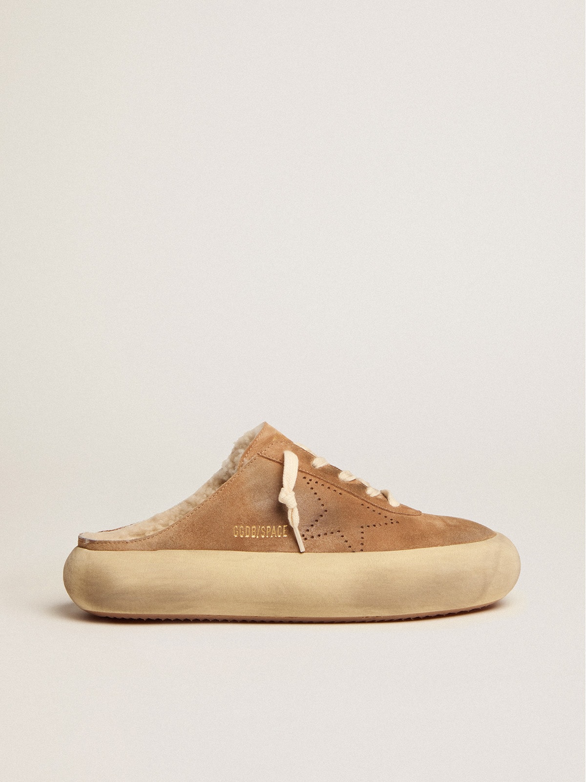 Golden Goose - Chaussures Space-Star mules en daim couleur tabac avec doublure en shearling in 