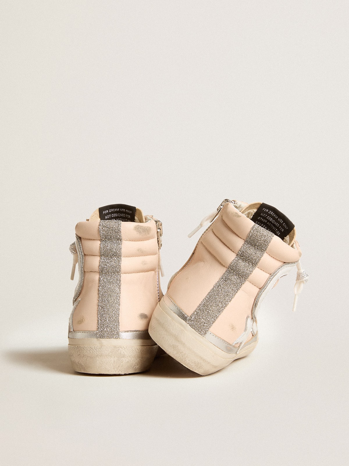 Golden Goose - Women's Slide LTD in pink nappa leather with white star and Swarovski inserts in 